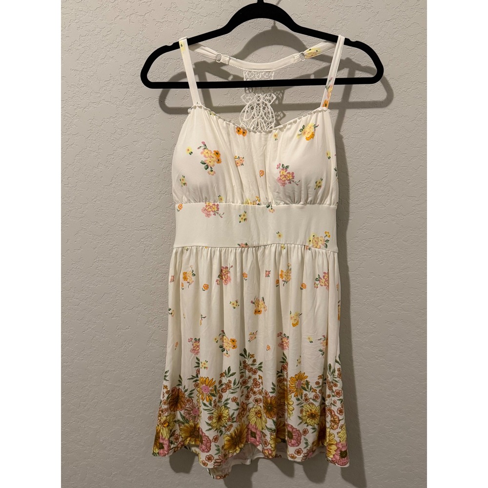 No Boundaries Sweetheart Floral Mini Dress White Lace Racerback Large 11-13